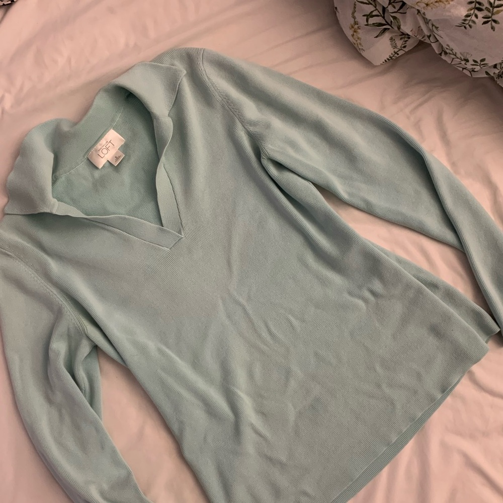 Mint V-Neck Collared Sweater